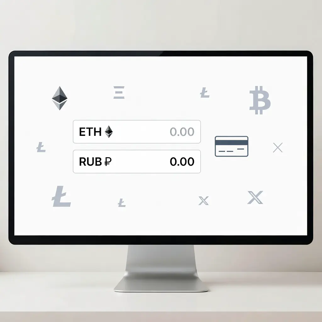 Криптообменник интерфейс ETH в рубли Интерфейс онлайн-криптообменника: обмен Ethereum на рубли с выводом на карту Сбербанка