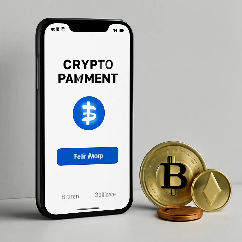 Оплата криптовалютой Криптовалюта и смартфон для платежа