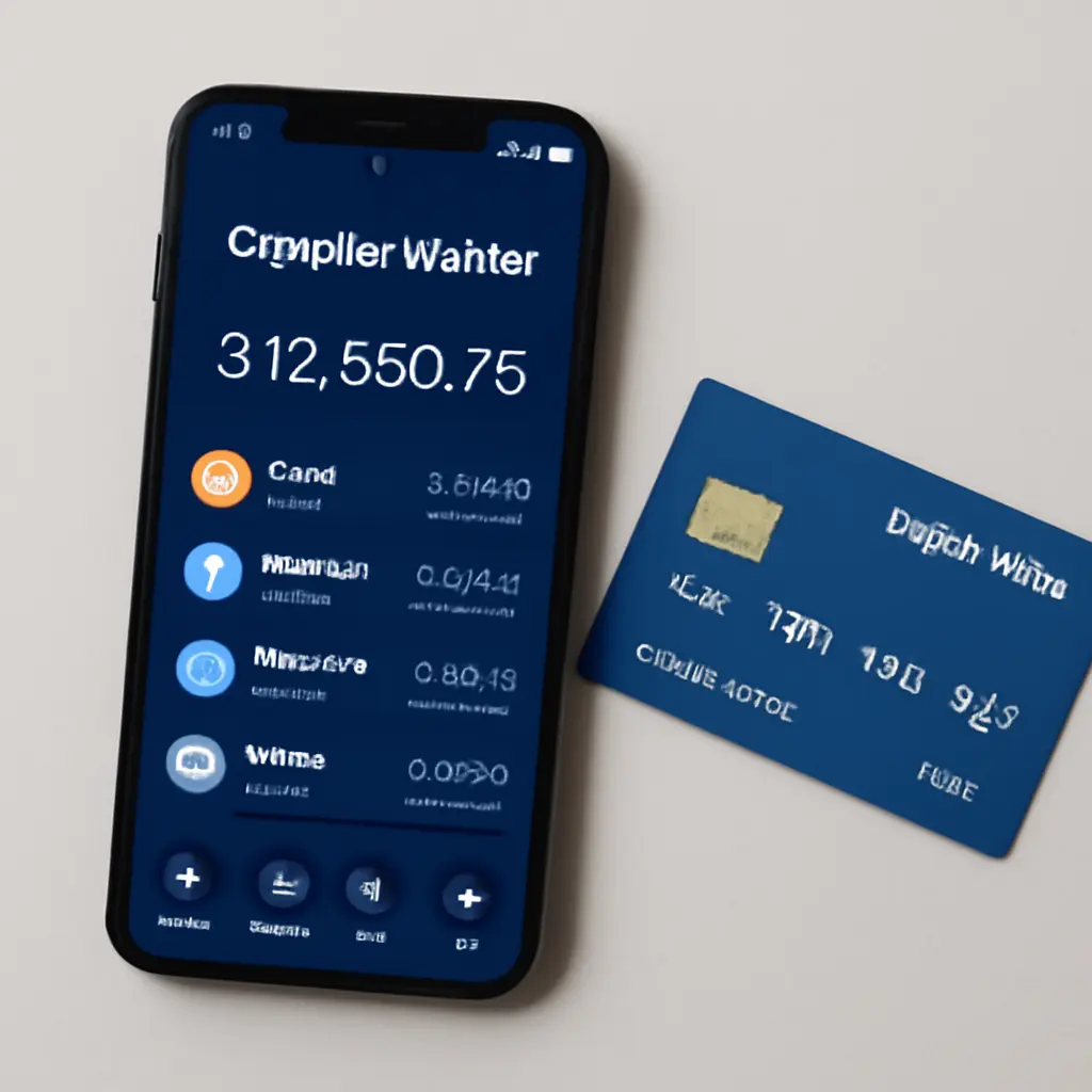 Крипто-кошелек на экране смартфона и банковская карта на столе