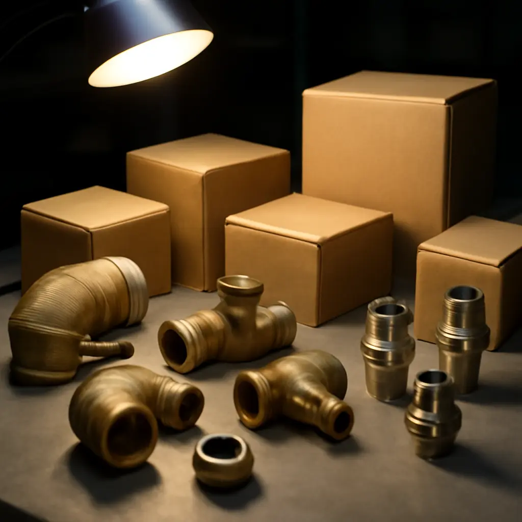 Проблемы с покупкой сантехники Разные упаковки сантехнических изделий на столе для проверки соответствия