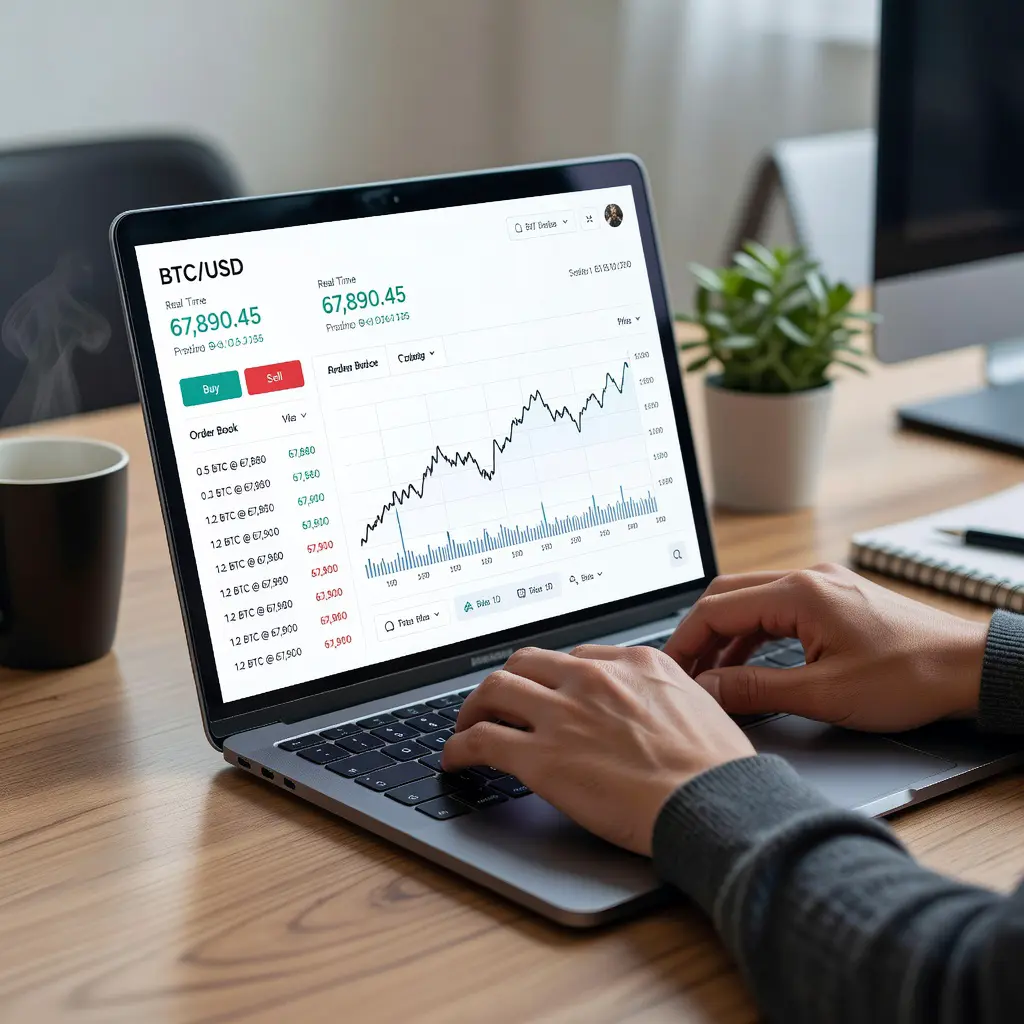 Процесс оплаты в обменнике Интерфейс криптообменника на экране ноутбука