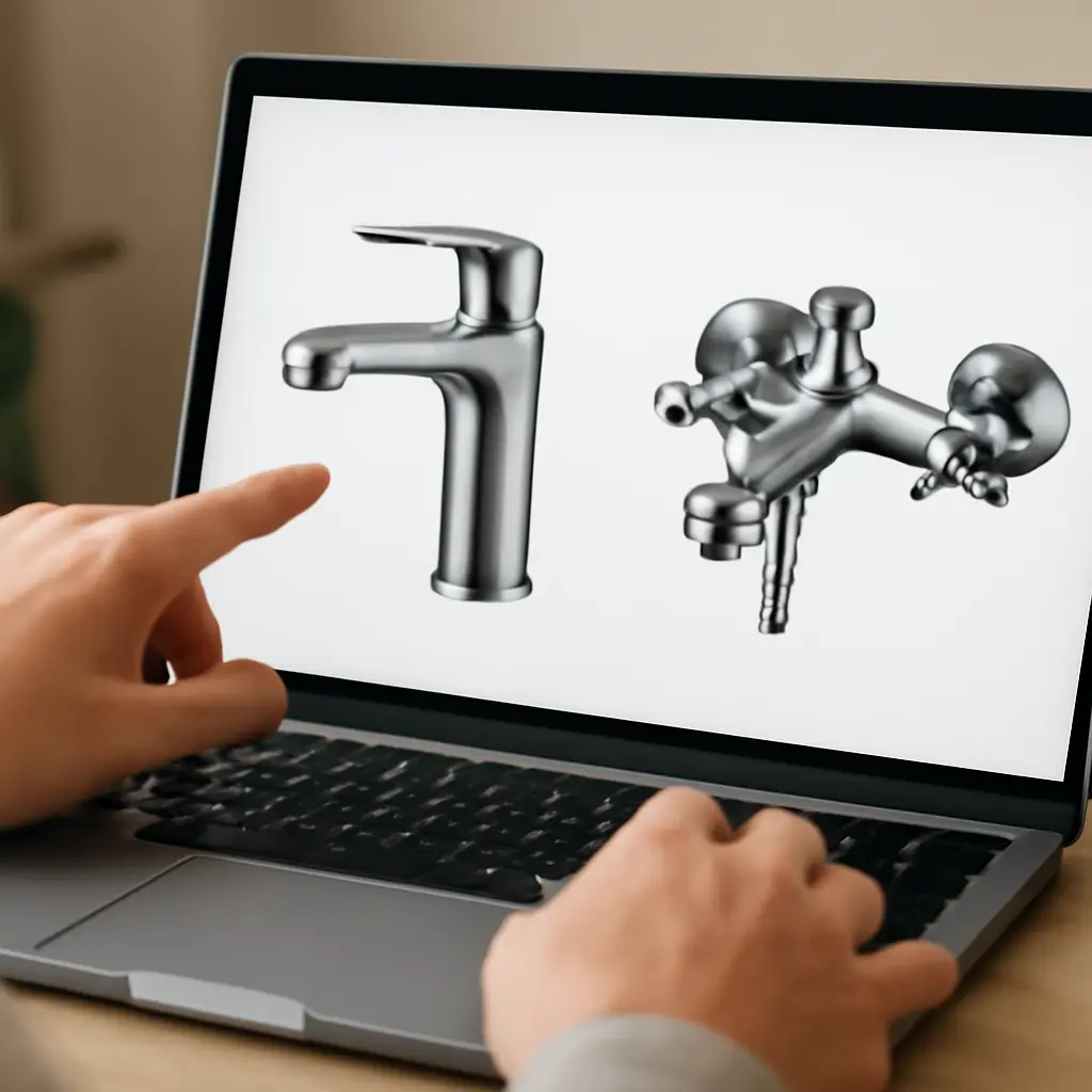 Проверка товара перед покупкой Покупатель проверяет характеристики сантехники на экране