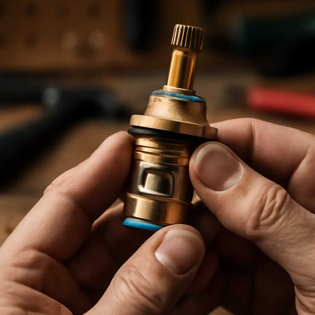 Проверка картриджа смесителя в руках мастера