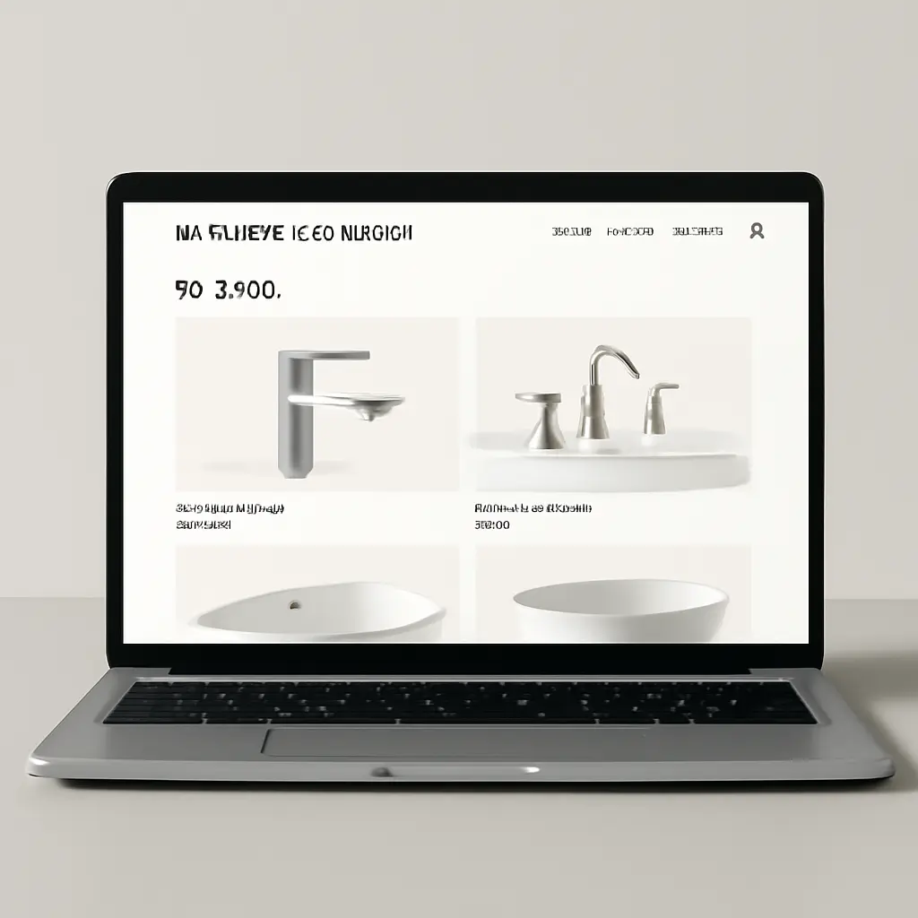 Сантехника в интернет-магазине Каталог сантехники на экране ноутбука с товарными карточками